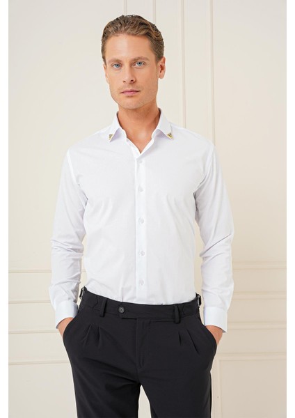 G 1577 Slim Fit Beyaz Klasik Gömlek modelleri