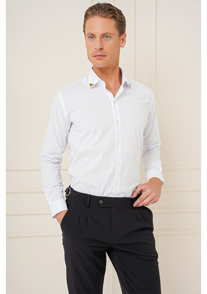 G 1577 Slim Fit Beyaz Klasik Gömlek fırsatları