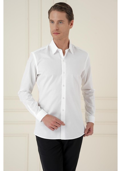 Slim Fit %100 Pamuk Uzun Kol Dokulu Klasik Beyaz Gömlek Gk 749 fiyatları