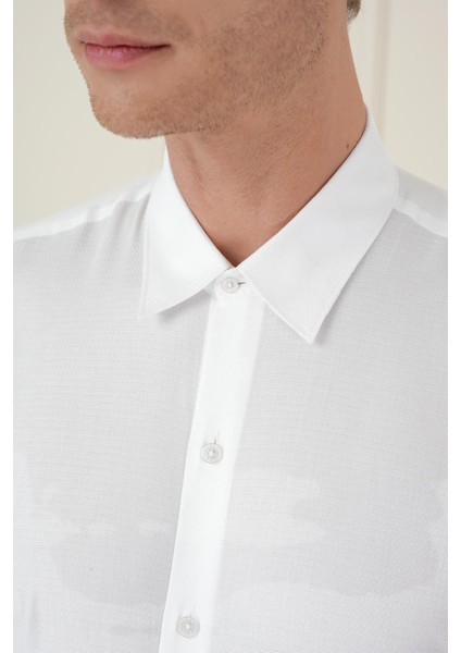 Slim Fit %100 Pamuk Uzun Kol Dokulu Klasik Beyaz Gömlek Gk 749 indirimleri