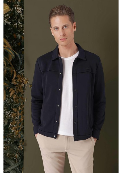 G 1562 Slim Fit Lacivert Klasik Gömlek