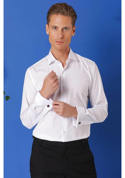 Slim Fit Duble Manşet %100 Pamuk Klasik Beyaz Gömlek Gk 682 fiyatları
