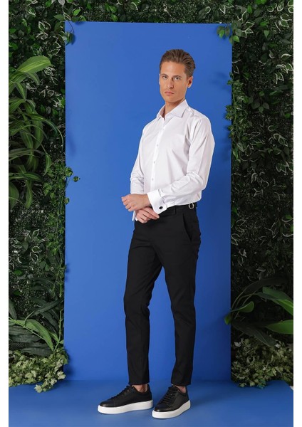 Slim Fit Duble Manşet %100 Pamuk Klasik Beyaz Gömlek Gk 682 indirimleri