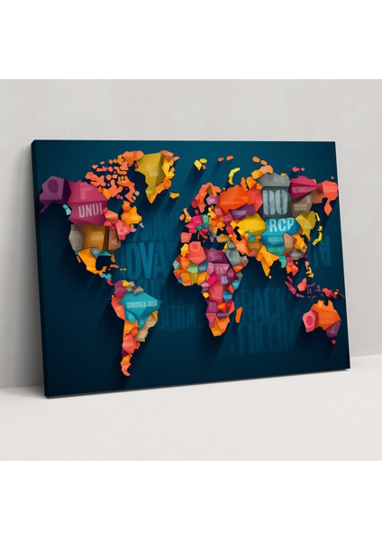 Modern Dünya Haritası Duvar Sanatı - Dünya Haritası Kanvas Tablo Ev Dekorasyonu