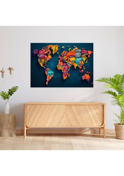 Modern Dünya Haritası Duvar Sanatı - Dünya Haritası Kanvas Tablo Ev Dekorasyonu modelleri