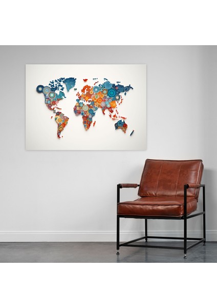 Geometrik Mozaik Dünya Haritası Duvar Sanatı - Dünya Haritası Duvar Dekoru Kanvas Tablo fiyatları