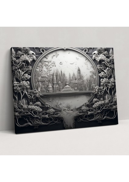 Siyah Beyaz Dünya Haritası Kanvas Tablo - Dünya Haritası Kanvas Duvar Sanatı Duvar Dekorasyonu