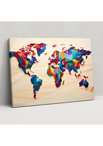 Modern Geometrik Dünya Haritası Duvar Sanatı - Dünya Haritası Ev Dekorasyonu Temiz Çizgiler