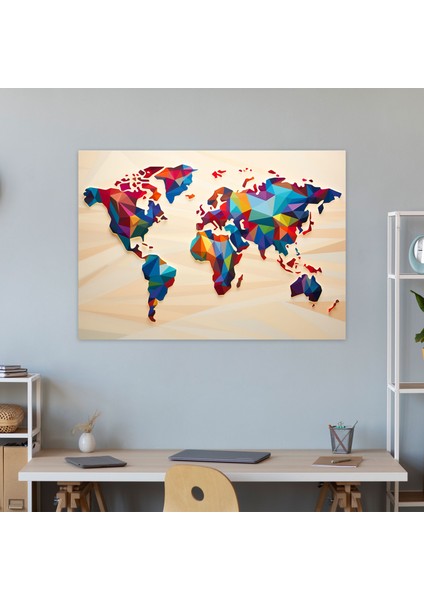 Modern Geometrik Dünya Haritası Duvar Sanatı - Dünya Haritası Ev Dekorasyonu Temiz Çizgiler fiyatları