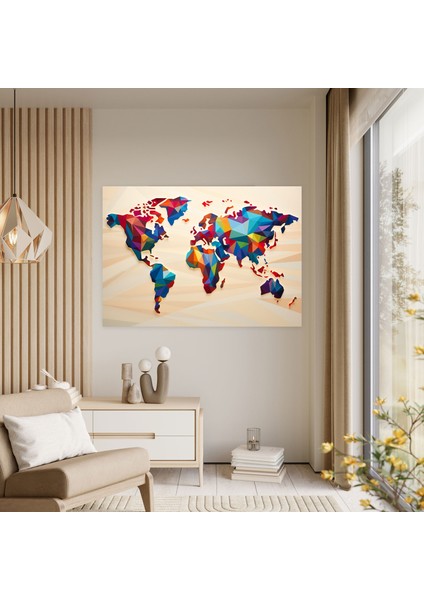 Modern Geometrik Dünya Haritası Duvar Sanatı - Dünya Haritası Ev Dekorasyonu Temiz Çizgiler modelleri