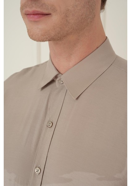 Slim Fit %100 Modal Uzun Kol Klasik Bej Gömlek Gk 743 fırsatları