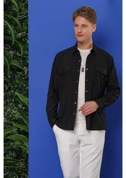G 1552 Slim Fit Siyah Klasik Gömlek