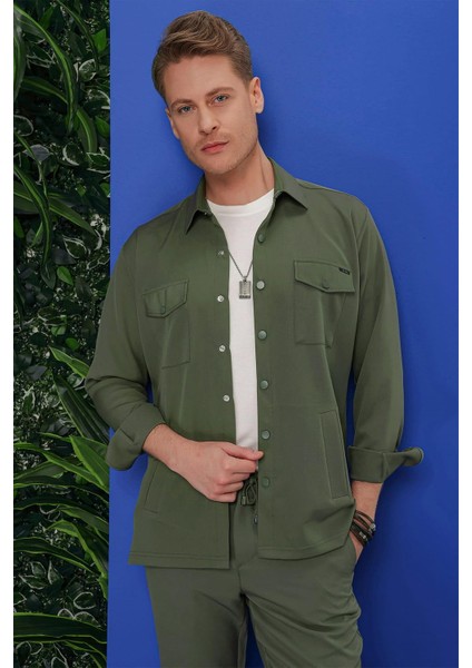 G 1534 Slim Fit Haki Klasik Gömlek modelleri