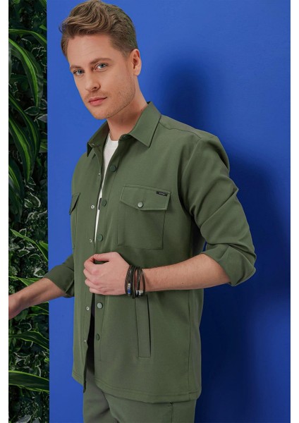 G 1534 Slim Fit Haki Klasik Gömlek fırsatları