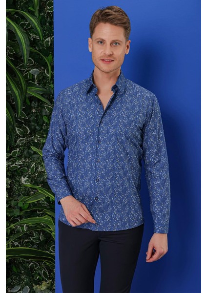 G 1540 Slim Fit Lacivert Klasik Gömlek