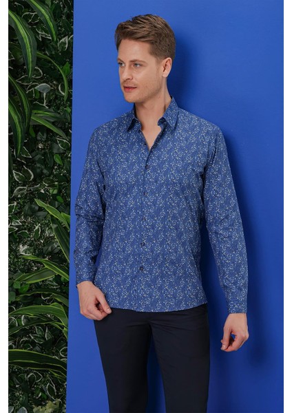 G 1540 Slim Fit Lacivert Klasik Gömlek modelleri