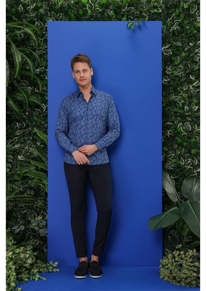 G 1540 Slim Fit Lacivert Klasik Gömlek fırsatları