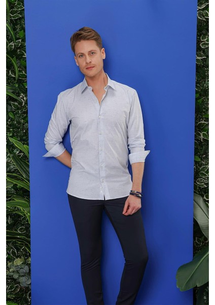 G 1532 Slim Fit Mavi Klasik Gömlek
