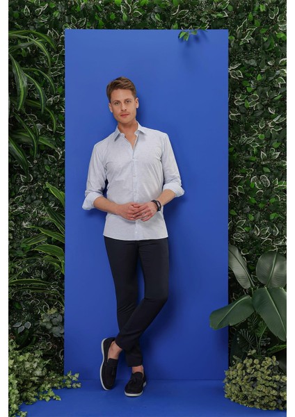 G 1532 Slim Fit Mavi Klasik Gömlek fırsatları