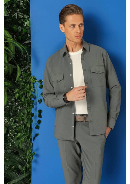 Comfort Fit Yan Cep Çıtçıtlı Esnek Pamuk Nefti Gömlek Ceket G 1565 modelleri