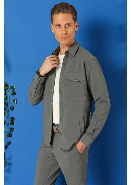 Comfort Fit Yan Cep Çıtçıtlı Esnek Pamuk Nefti Gömlek Ceket G 1565 fırsatları