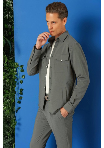Comfort Fit Yan Cep Çıtçıtlı Esnek Pamuk Nefti Gömlek Ceket G 1565 indirimleri