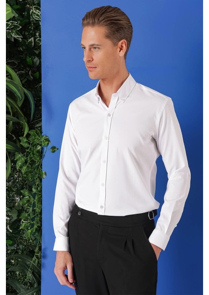 Slim Fit Düğmeli Yaka Pamuklu Klasik Beyaz Gömlek Gk 714 fiyatları