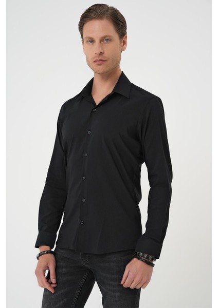 Slim Fit Erkek Yaka Esnek Pamuk Klasik Beyaz Siyah Gömlek Gk 737 fırsatları