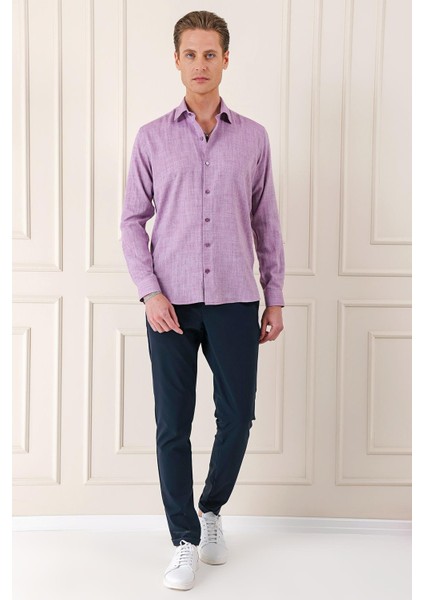 Comfort Fit Balıksırtı Dokuma %100 Pamuk Klasik Mor Gömlek Gk 722 fiyatları