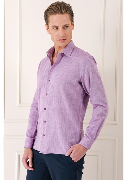 Comfort Fit Balıksırtı Dokuma %100 Pamuk Klasik Mor Gömlek Gk 722 modelleri
