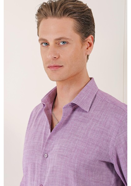 Comfort Fit Balıksırtı Dokuma %100 Pamuk Klasik Mor Gömlek Gk 722 fırsatları