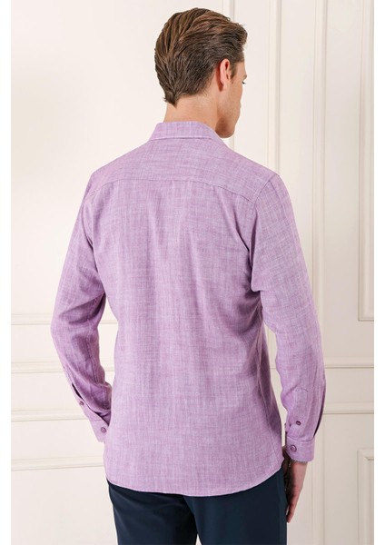 Comfort Fit Balıksırtı Dokuma %100 Pamuk Klasik Mor Gömlek Gk 722 indirimleri