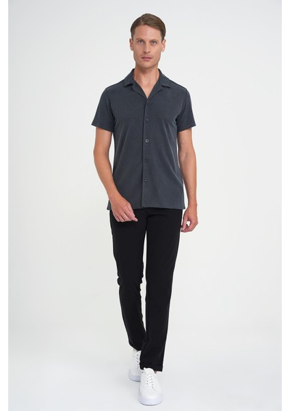 Slim Fit Apaş Yaka Modal Karışımlı Kısa Kol Indigo Gömlek G 1590
