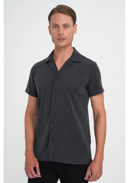 Slim Fit Apaş Yaka Modal Karışımlı Kısa Kol Indigo Gömlek G 1590 modelleri