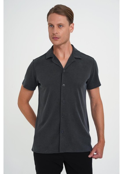 Slim Fit Apaş Yaka Modal Karışımlı Kısa Kol Indigo Gömlek G 1590 fırsatları