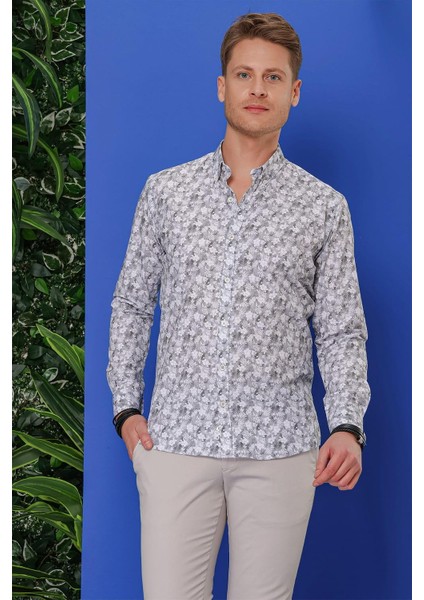 G 1542 Slim Fit Gri Klasik Gömlek modelleri