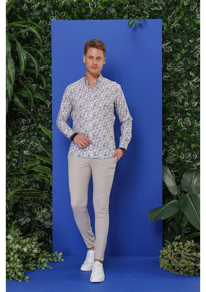 G 1542 Slim Fit Gri Klasik Gömlek fırsatları