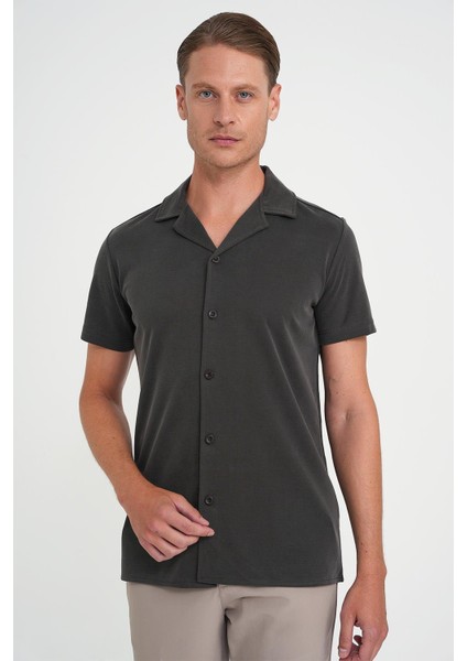 Slim Fit Apaş Yaka Modal Karışımlı Kısa Kol Kahverengi Gömlek G 1590 fiyatları