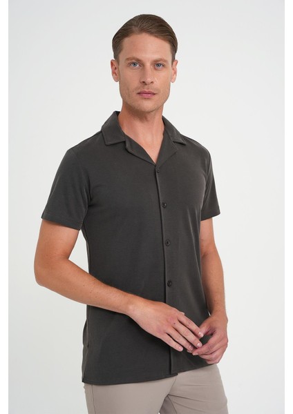 Slim Fit Apaş Yaka Modal Karışımlı Kısa Kol Kahverengi Gömlek G 1590 fırsatları
