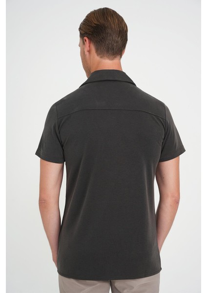 Slim Fit Apaş Yaka Modal Karışımlı Kısa Kol Kahverengi Gömlek G 1590 indirimleri
