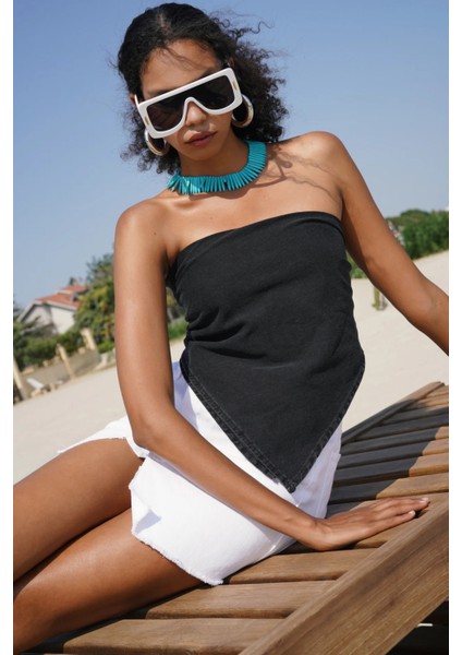 Bağlamalı Denim Siyah Crop indirimleri