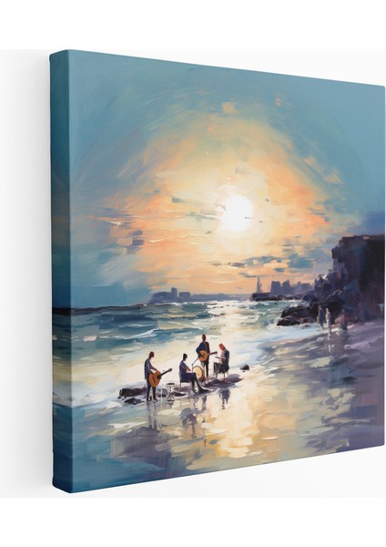 Ay Işığında Plaj Kaya Bandı Kanvas Tablo