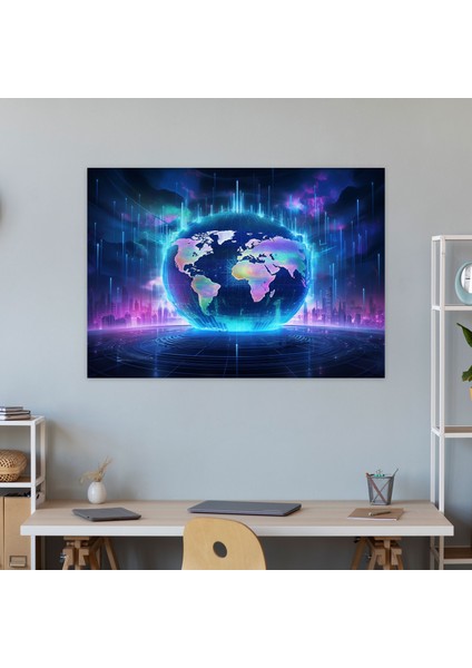Holografik Dünya Haritası Kanvas Tablo - Dünya Haritası Ev Dekorasyonu Kanvas Duvar Sanatı fiyatları