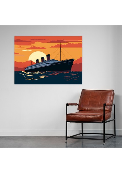 Titanik Minimalist Günbatımı Siluet Kanvas Tablo - Titanic Kanvas Duvar Sanatı Modern Estetik fiyatları
