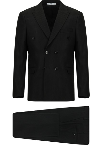 Regular Fit Çizgili Kruvaze Takım Elbise