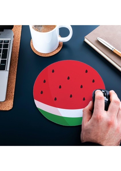 Karpuz Desenli Yuvarlak Mouse Pad - Mousepad - Mouse Pad - Fare Altlığı