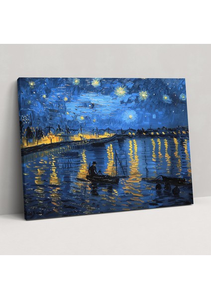 Vincent Van Gogh Rhone Nehri Üzerinde Yıldızlı Gece Kanvas Tablo - Duvar Dekorasyonu Duvar Sanatı Vincent Van Gogh