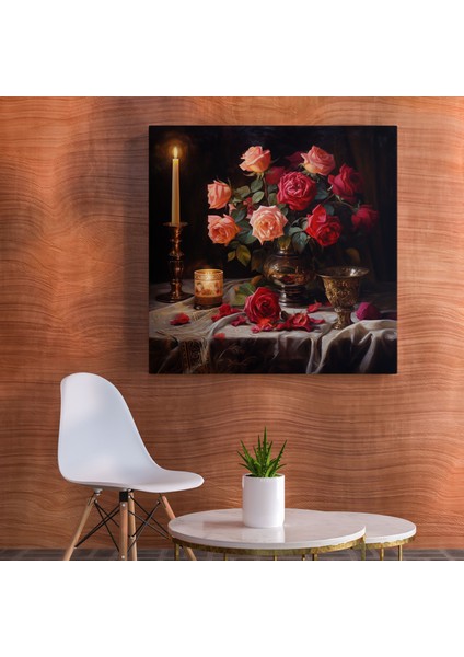Romantik Yağlı Boya Tablo: Mum Işığıyla Dolu Masa - Ev Dekorasyonu Kanvas Duvar Sanatı fiyatları