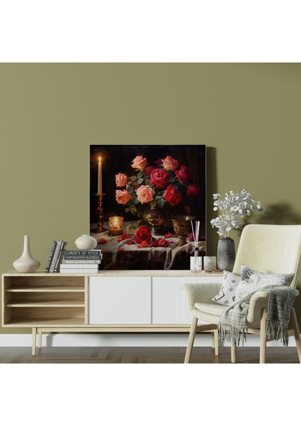 Romantik Yağlı Boya Tablo: Mum Işığıyla Dolu Masa - Ev Dekorasyonu Kanvas Duvar Sanatı modelleri