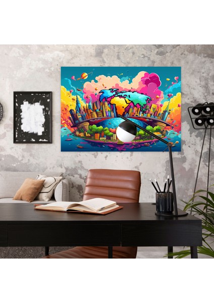 Pop Art Dünya Haritası Kanvas Tablo - Dünya Haritası Kanvas Tablo Çizgi Roman Esintili Grafikler fiyatları